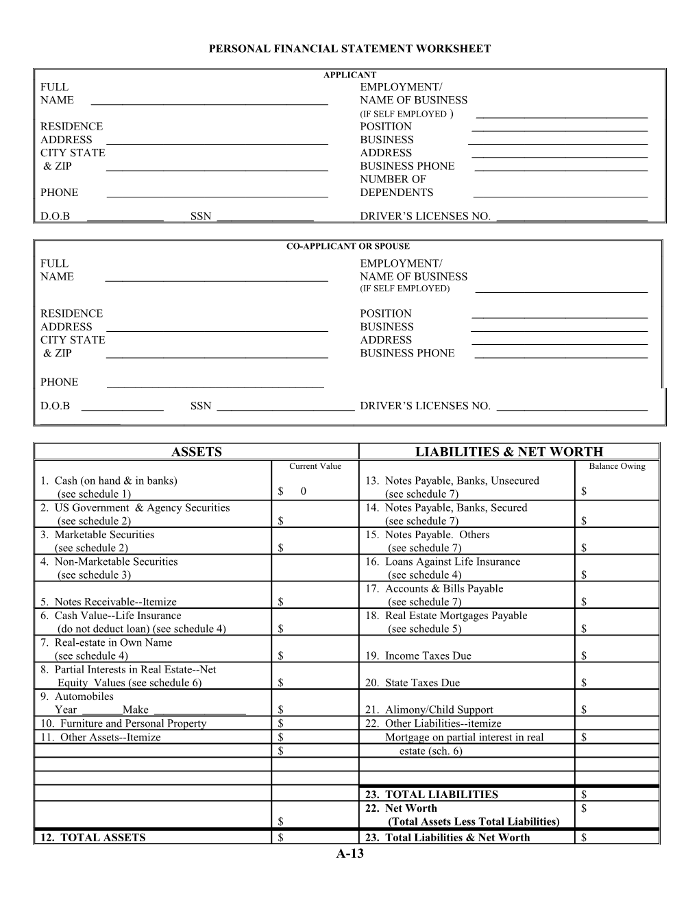 Personal Financial Statement