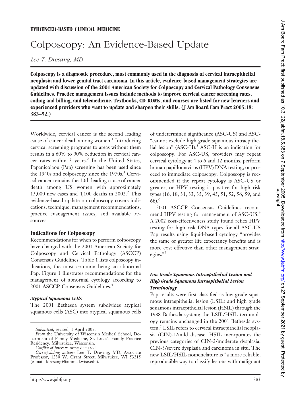 Colposcopy: an Evidence-Based Update