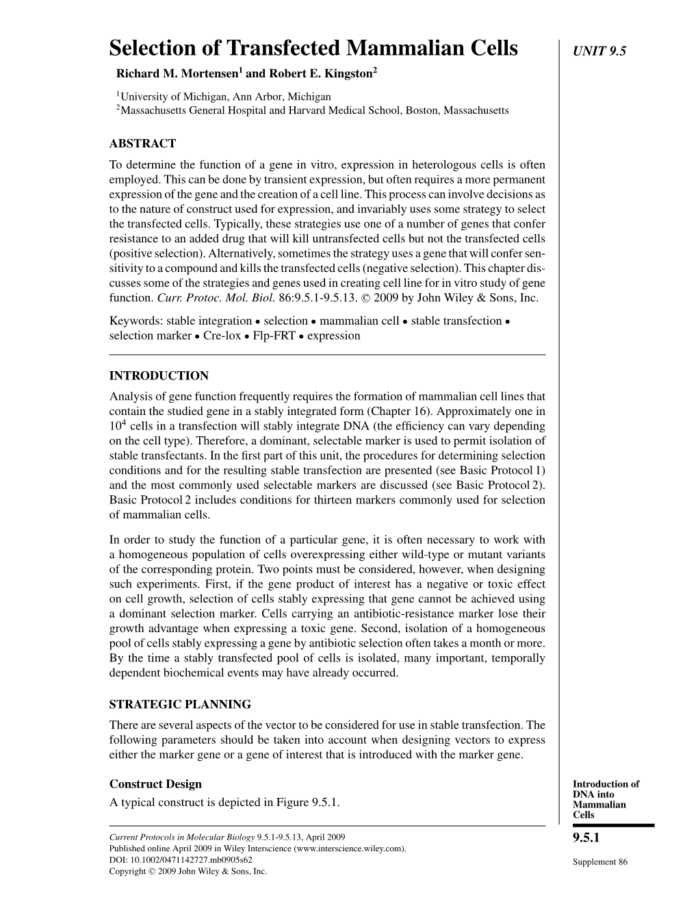 Selection of Transfected Mammalian Cells UNIT 9.5 Richard M