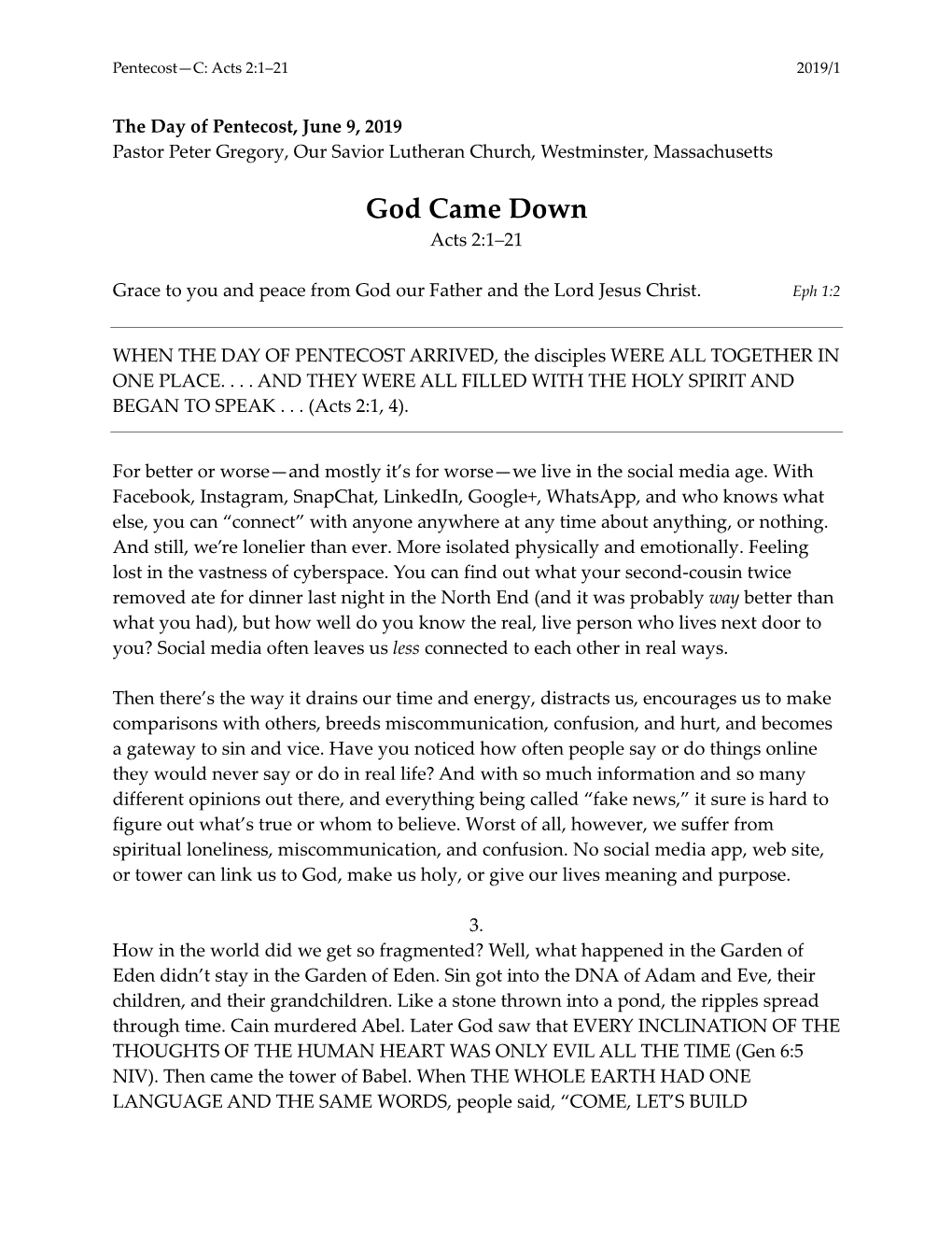 God Came Down Acts 2:1–21