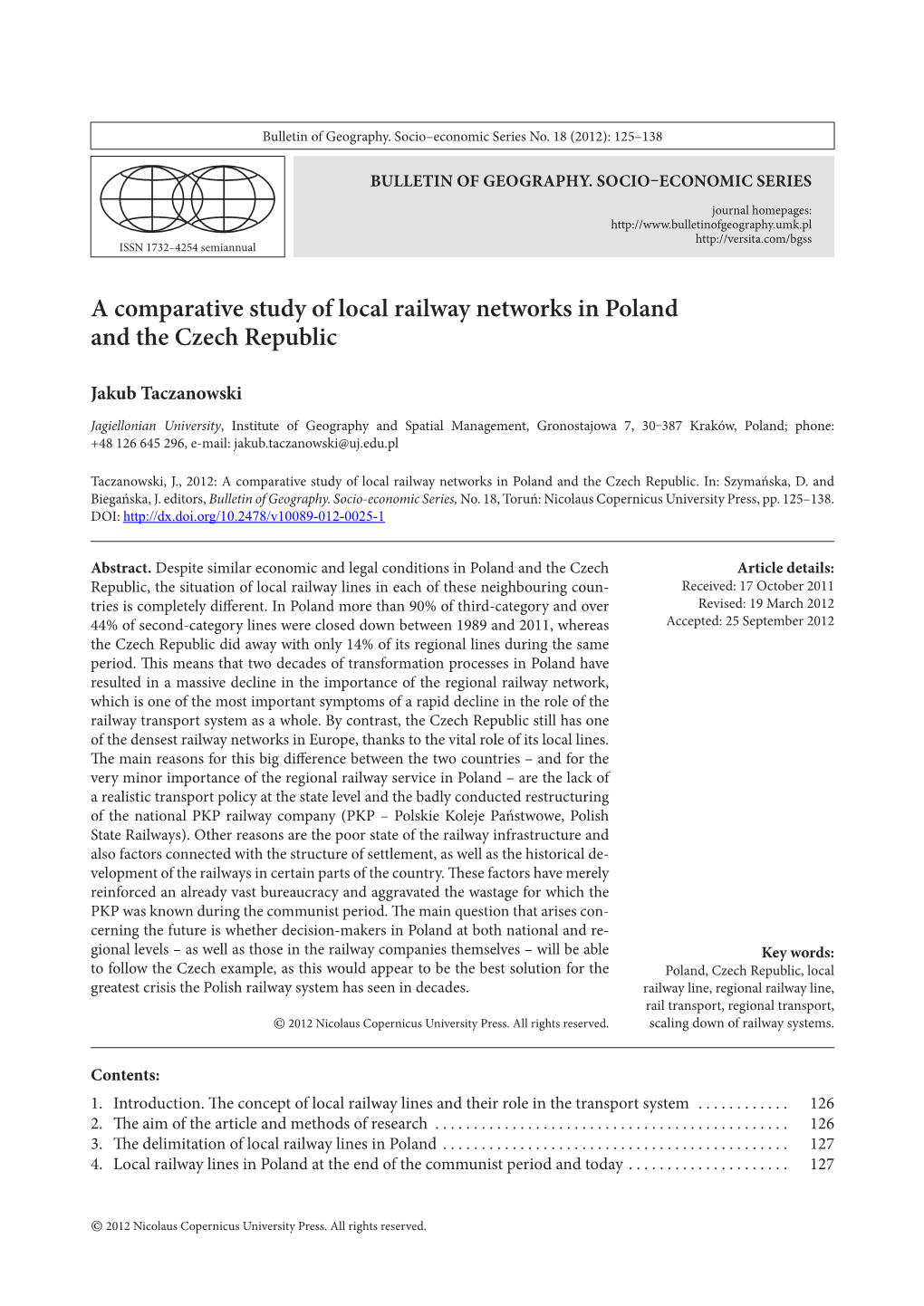 A Comparative Study of Local Railway Networks in Poland and the Czech Republic