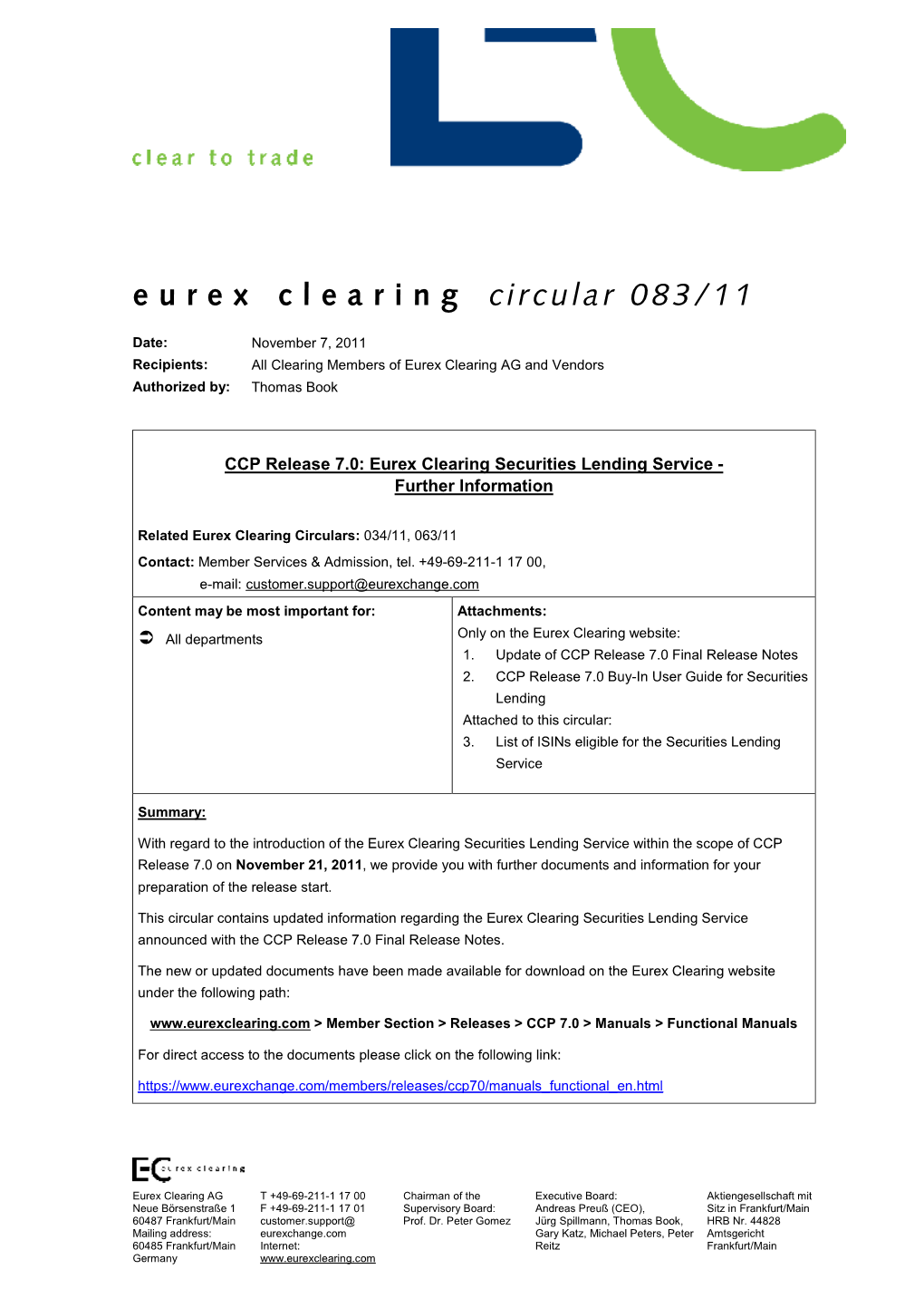 Eurex Clearing Circular 083/11