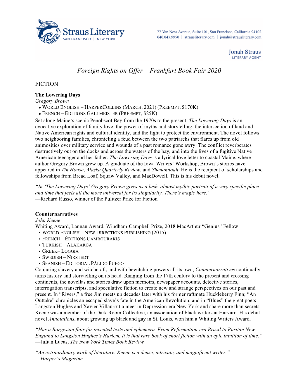 Foreign Rights on Offer – Frankfurt Book Fair 2020