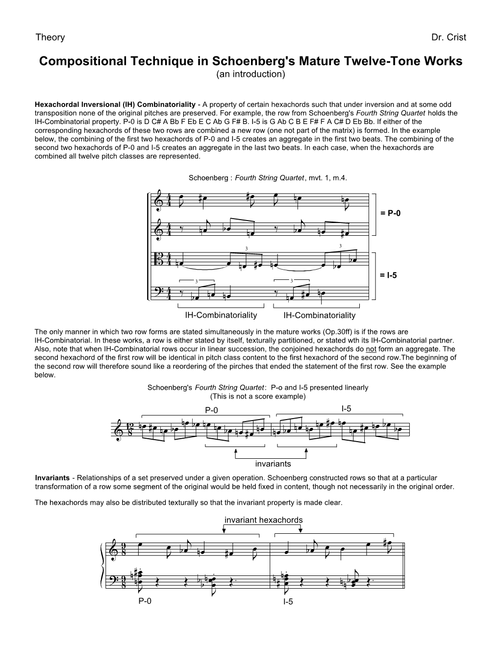 Compositional Technique in Schoenberg's Mature Twelve-Tone Works (An Introduction)