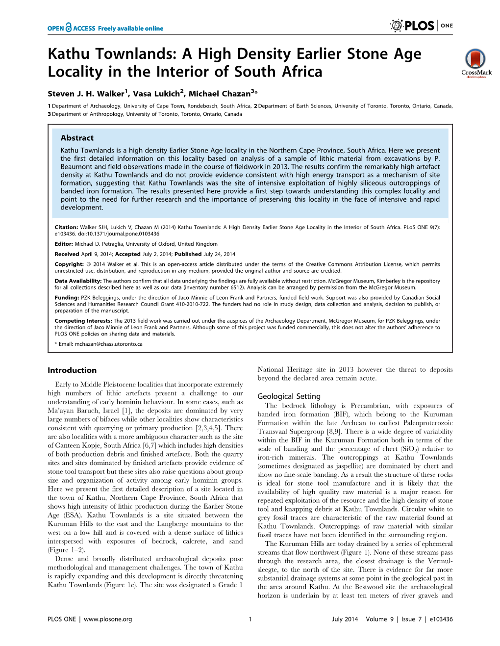 Kathu Townlands: a High Density Earlier Stone Age Locality in the Interior of South Africa