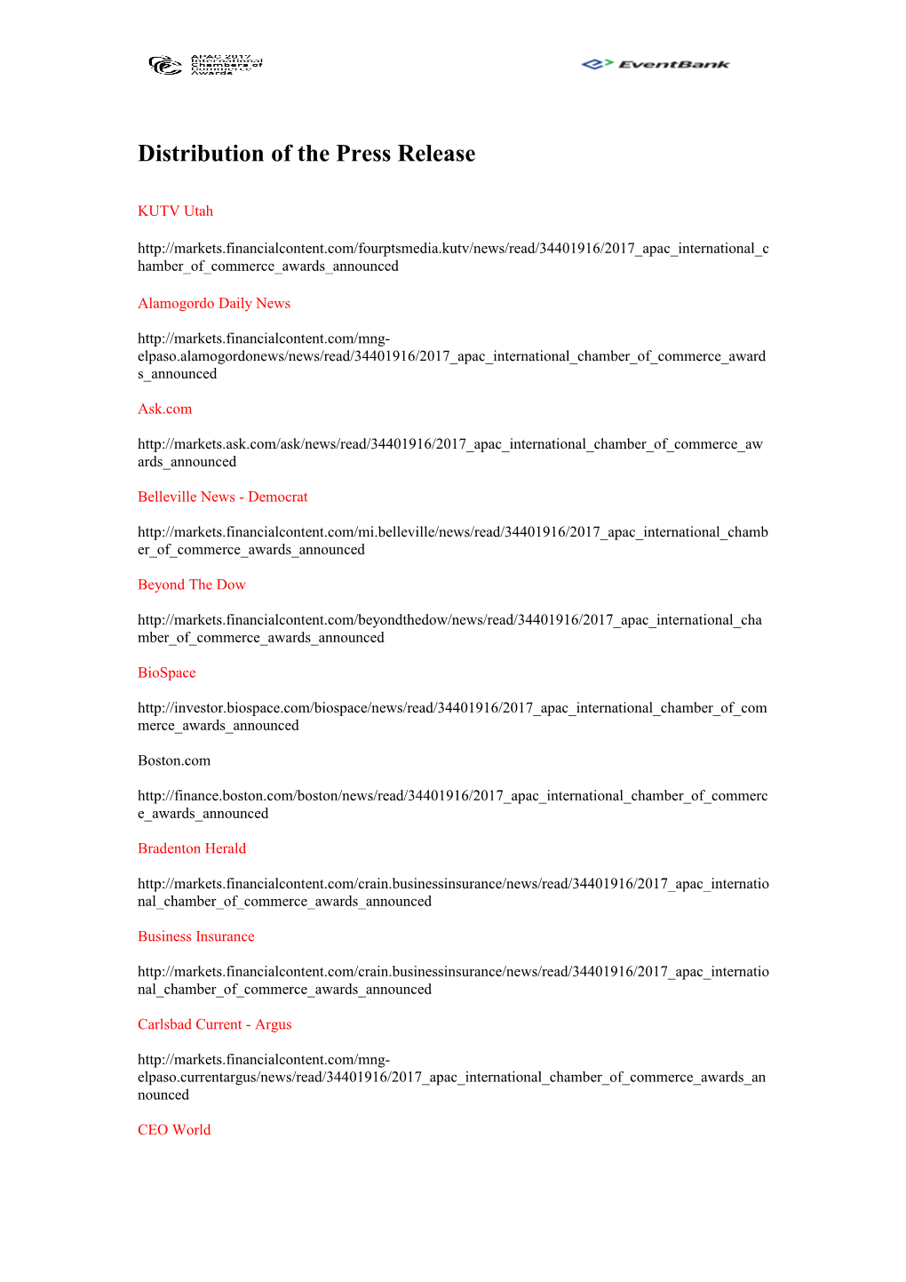 Distribution of the Press Release