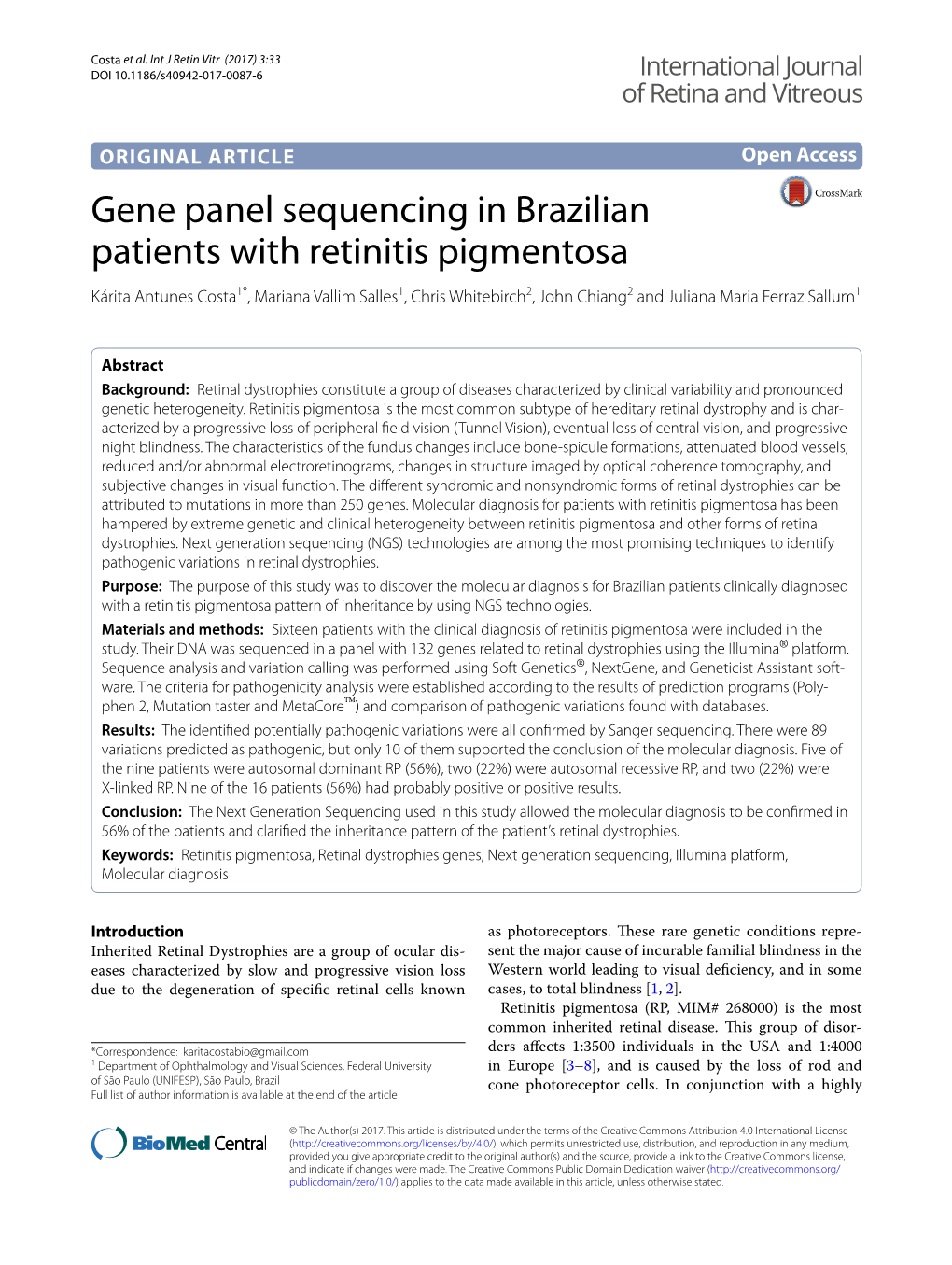 Gene Panel Sequencing in Brazilian Patients with Retinitis Pigmentosa