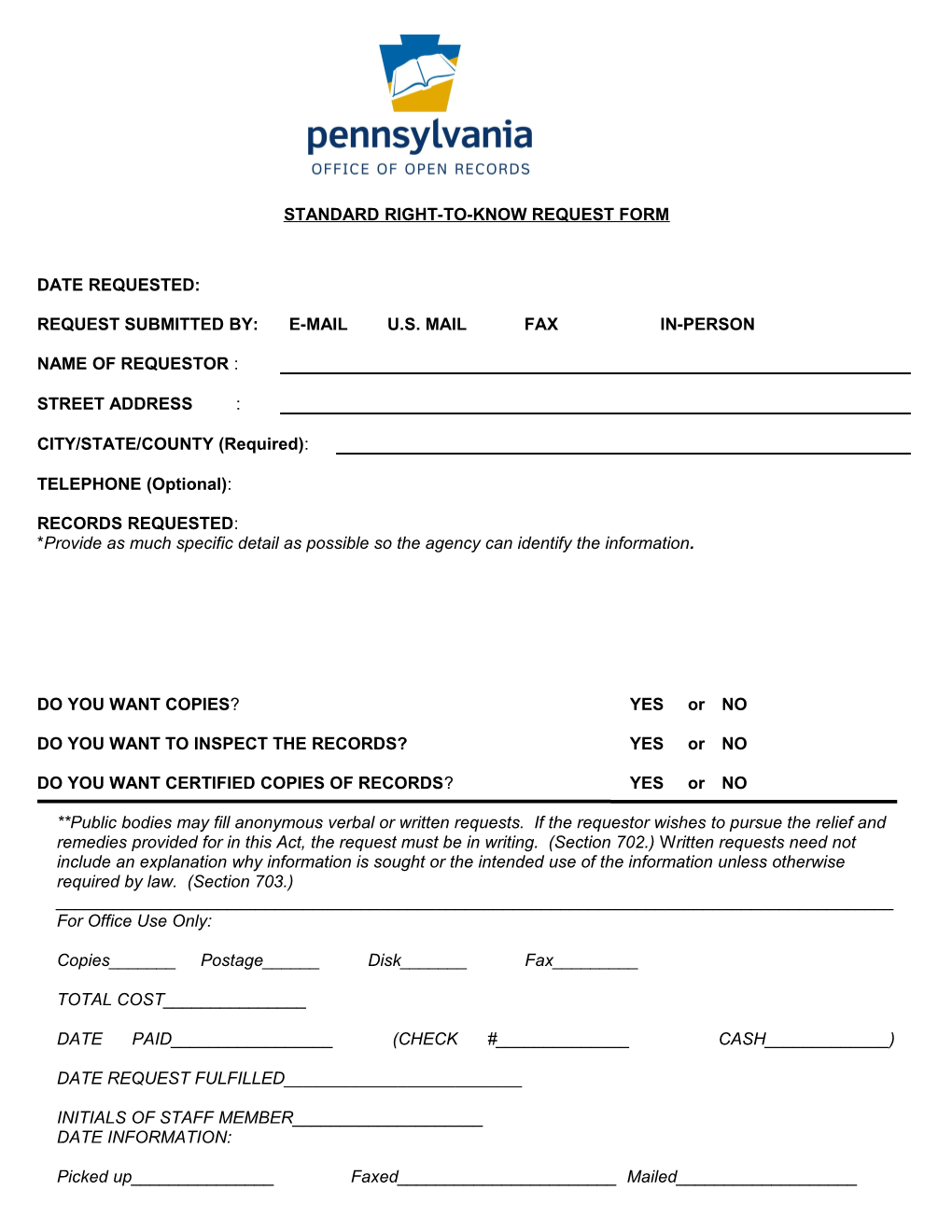 Right to Know Request Form