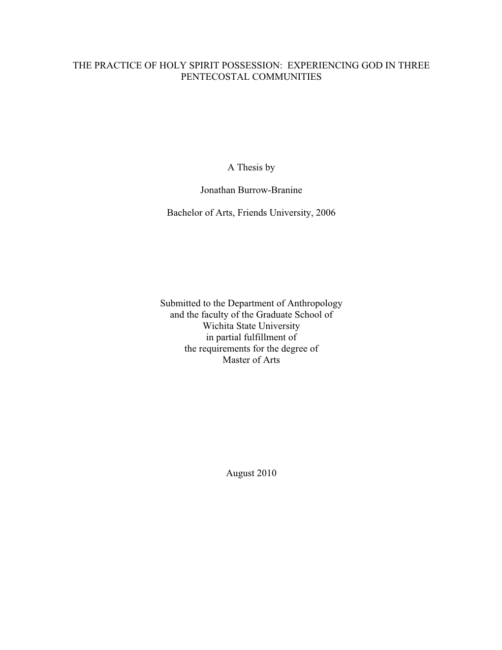 The Practice of Holy Spirit Possession: Experiencing God in Three Pentecostal Communities