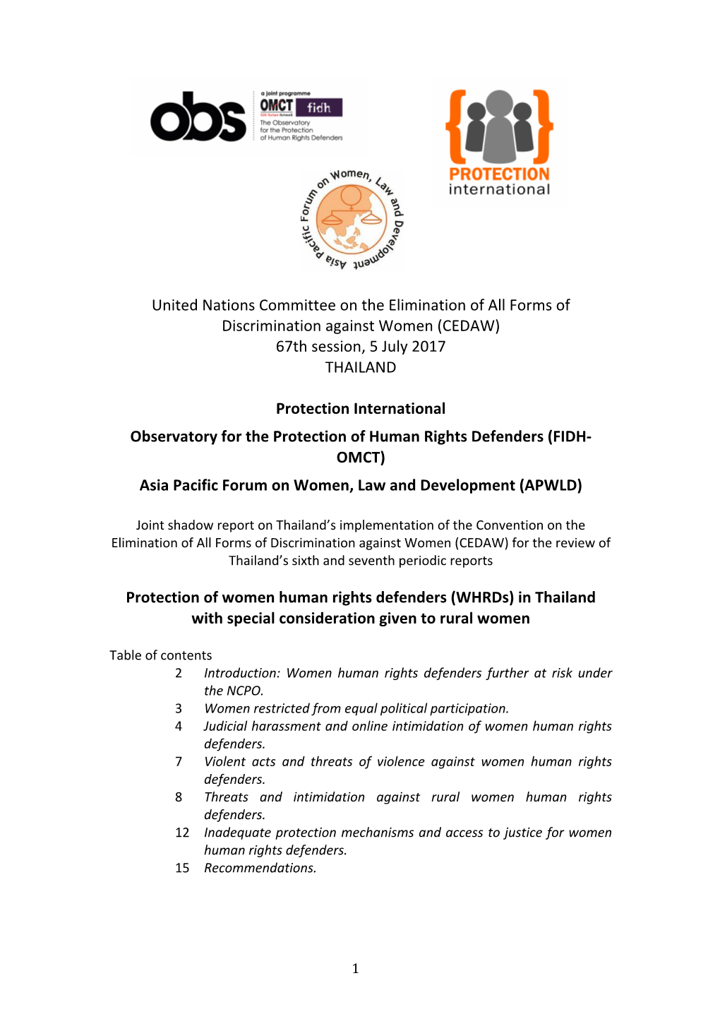 (CEDAW) 67Th Session, 5 July 2017 THAILAND