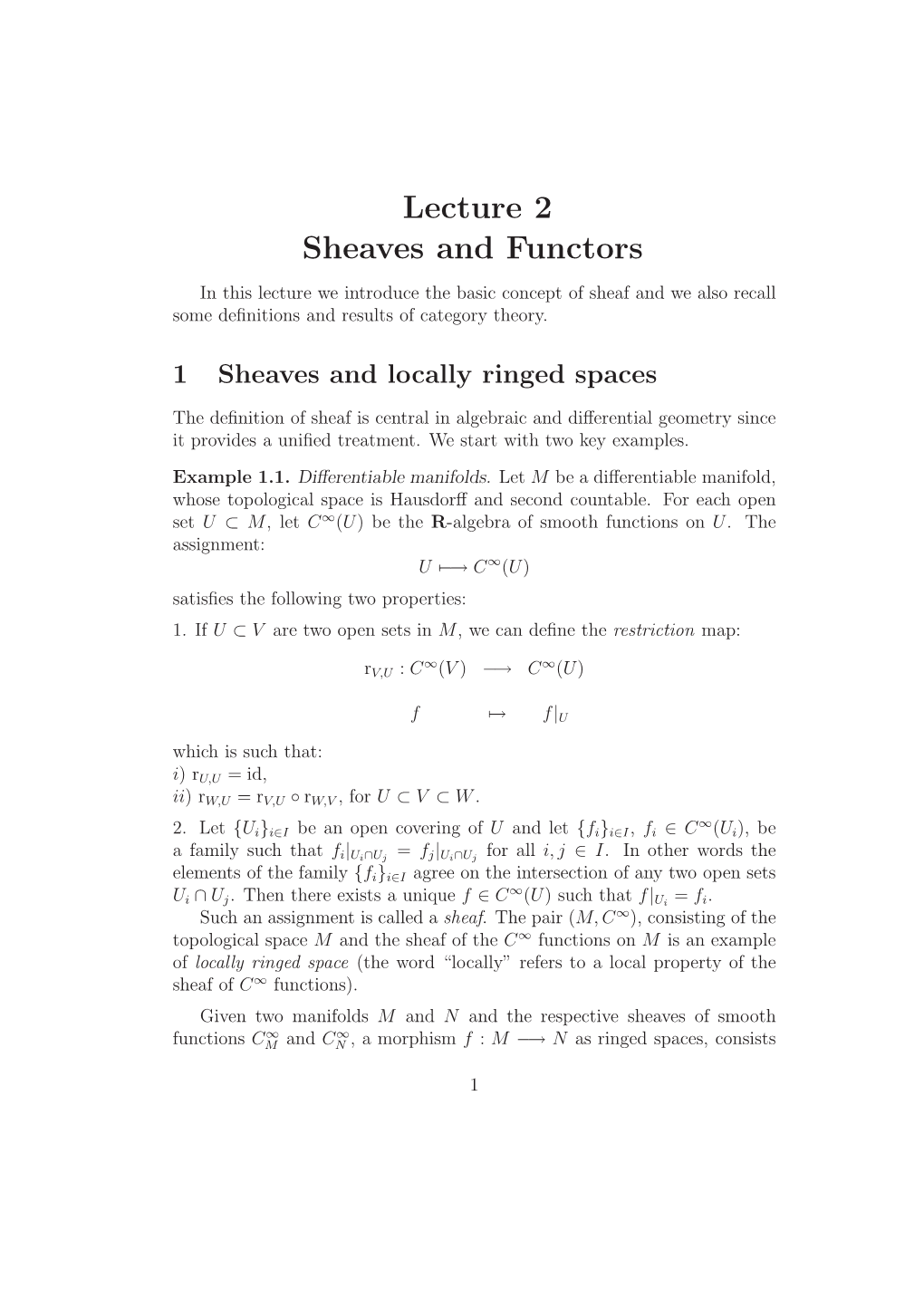 Lecture 2 Sheaves and Functors