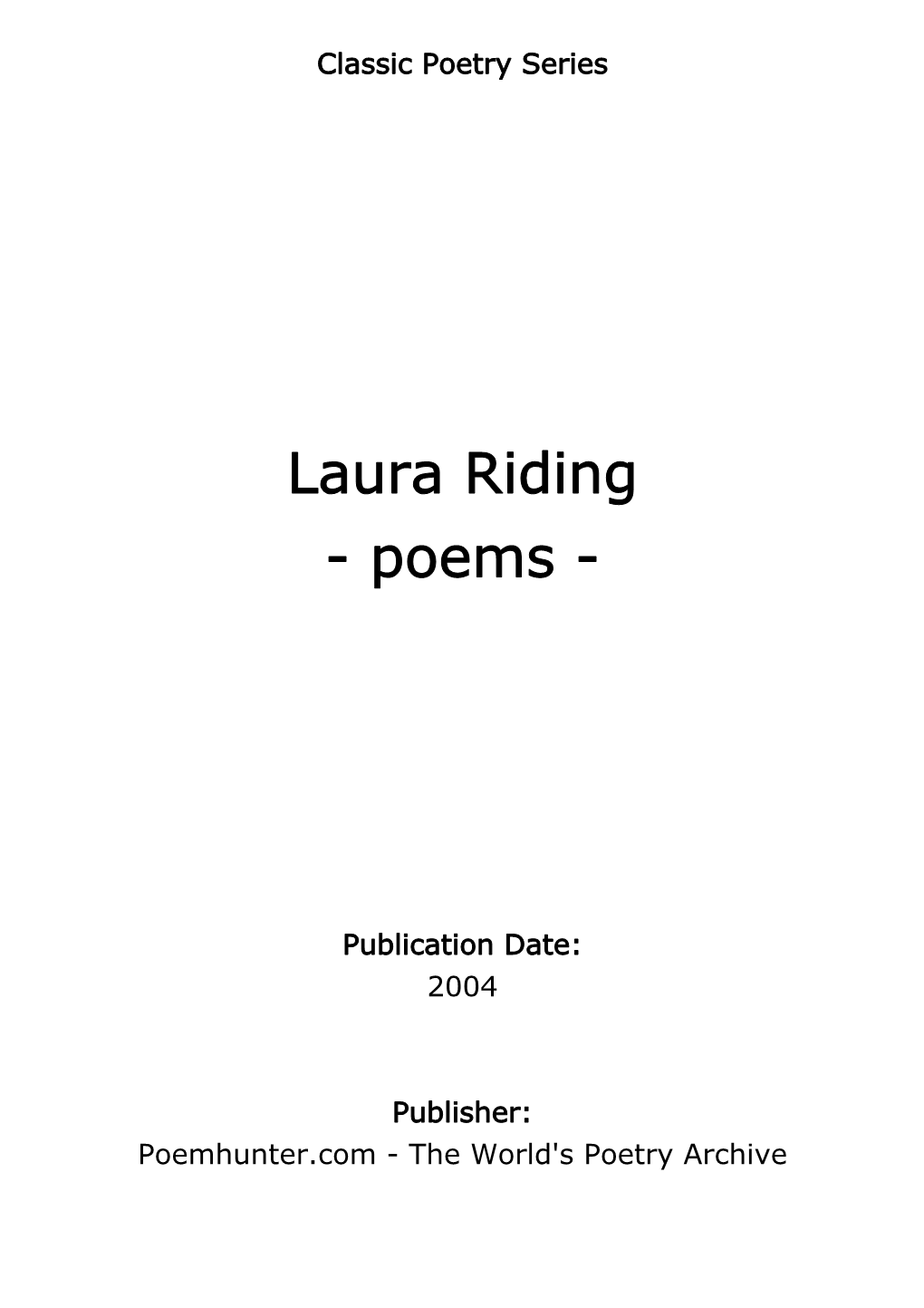 Laura Riding - Poems