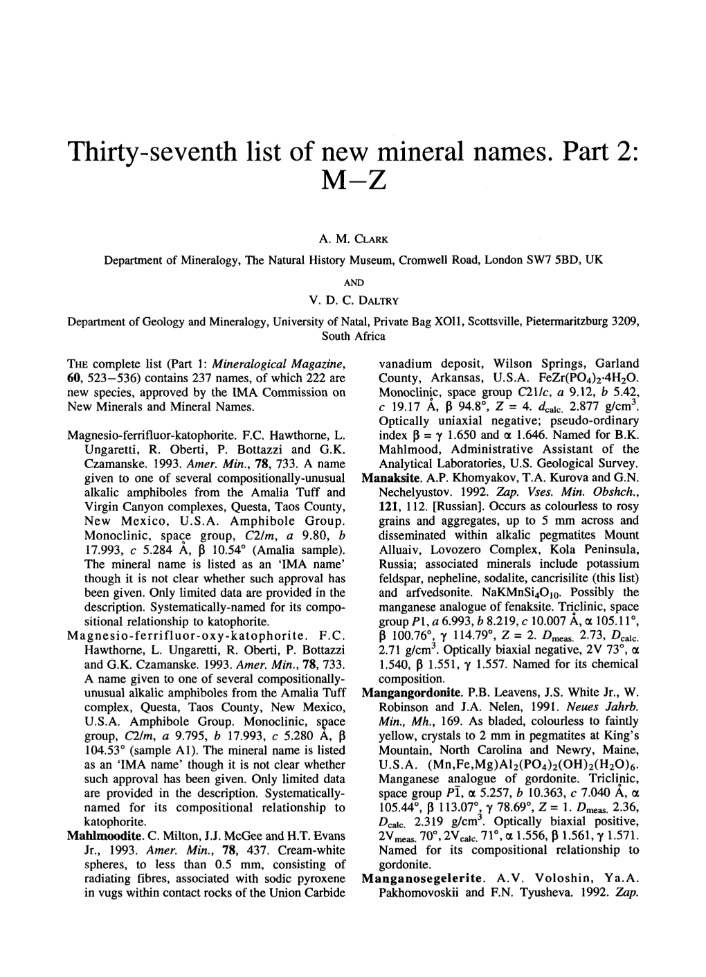 Thirty-Seventh List of New Mineral Names. Part 2: M-Z