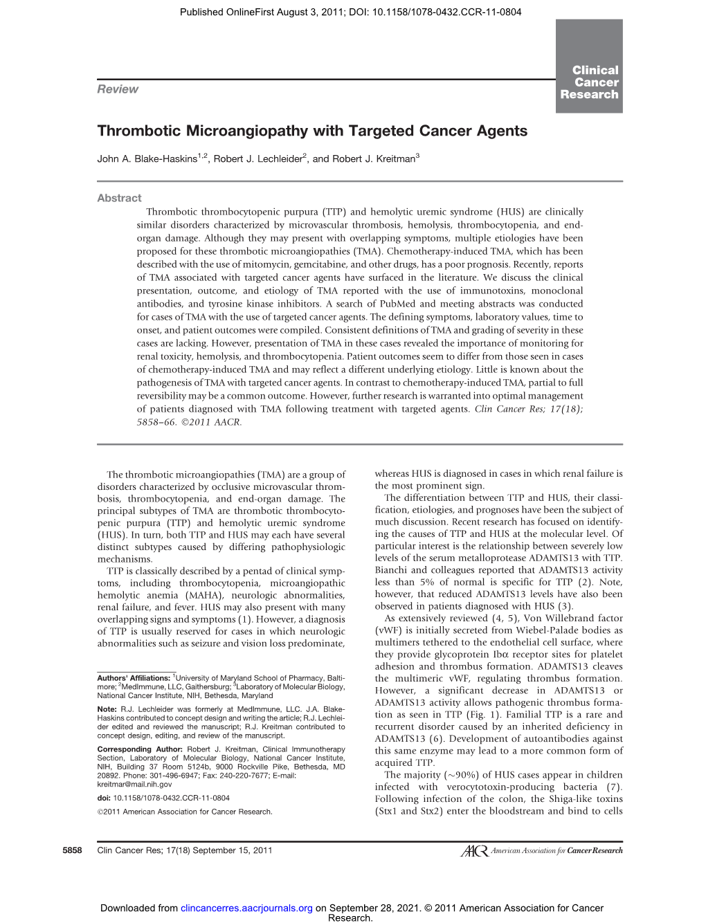 Thrombotic Microangiopathy with Targeted Cancer Agents