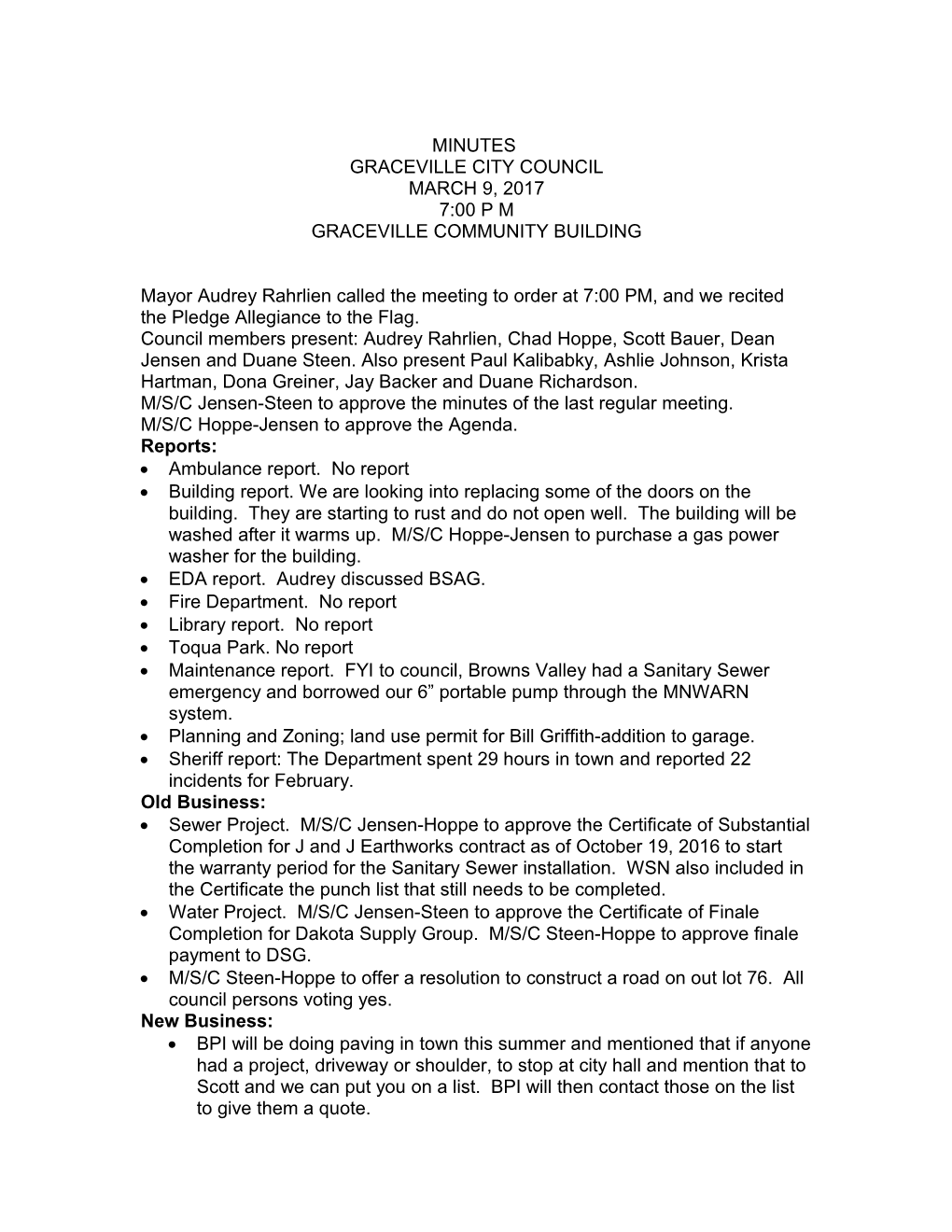 The Minutes of the Graceville City Council Meeting Held on April 9, 1998, at 7:00 PM At