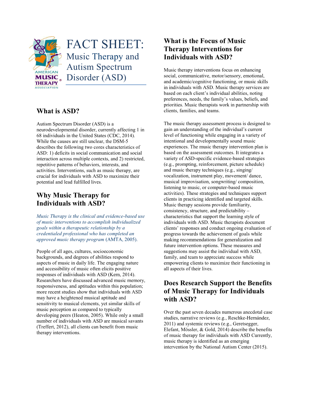 Fact Sheet: Music Therapy and Autism Spectrum Disorder (ASD)