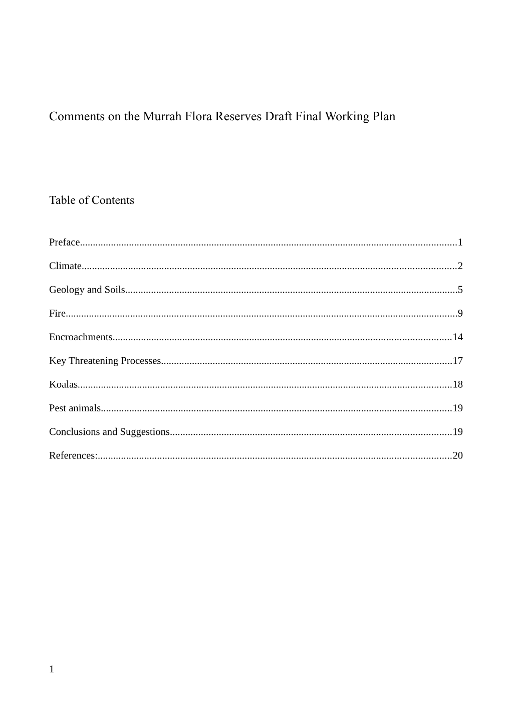 Comments on the Murrah Flora Reserves Draft Final Working Plan