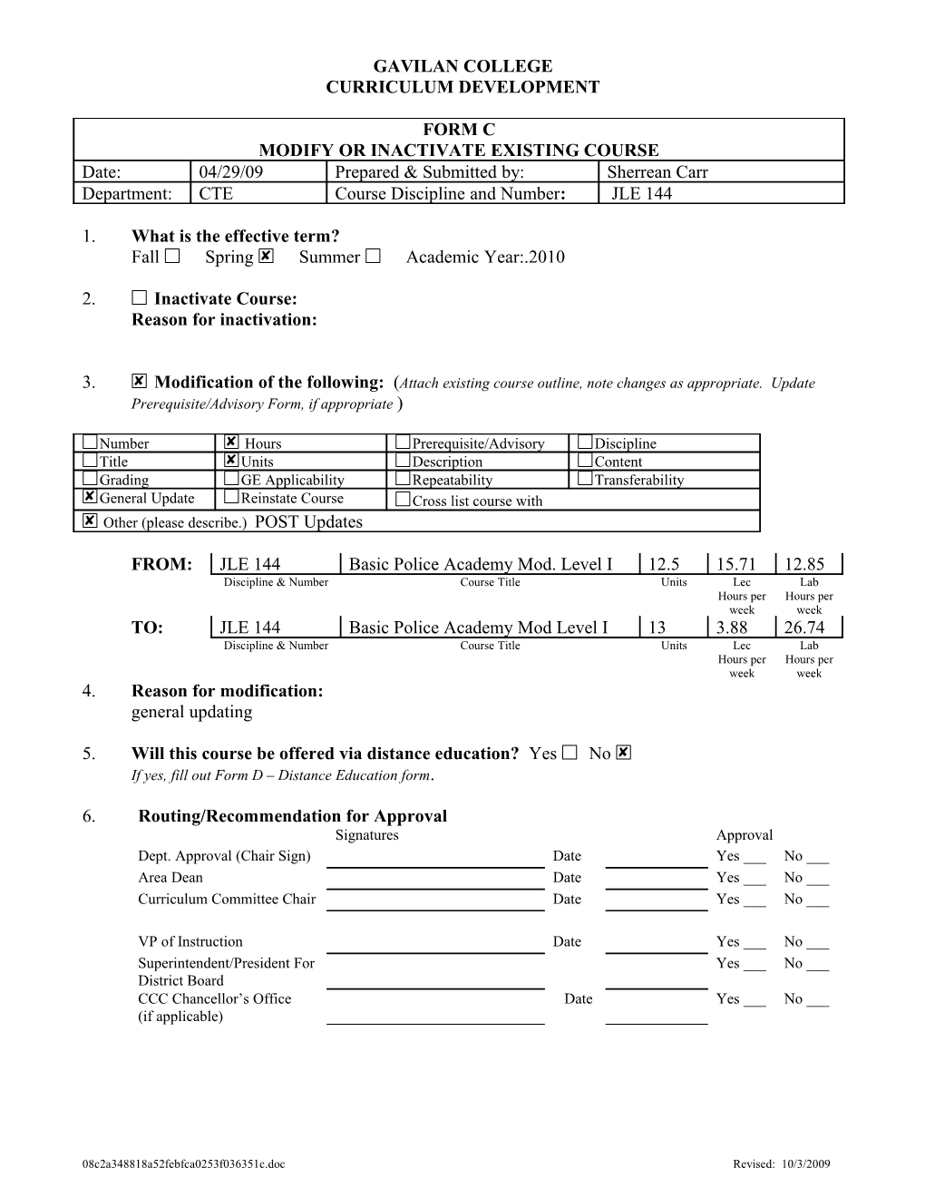 Course Discipline and s4