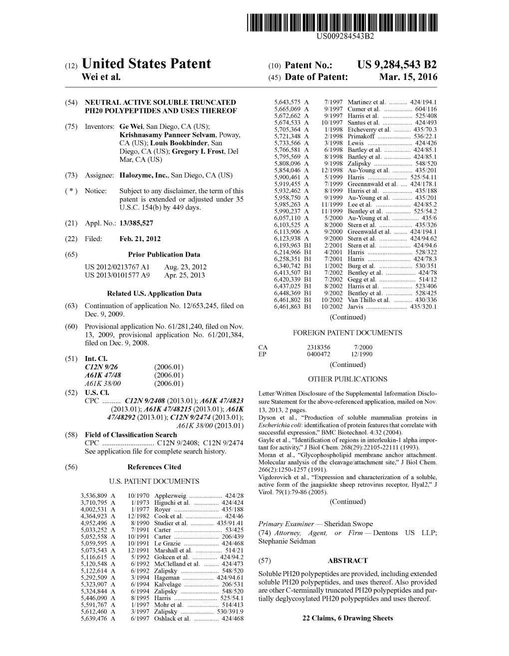 (10) Patent No.: US 9.284.543 B2 Wei Et Al