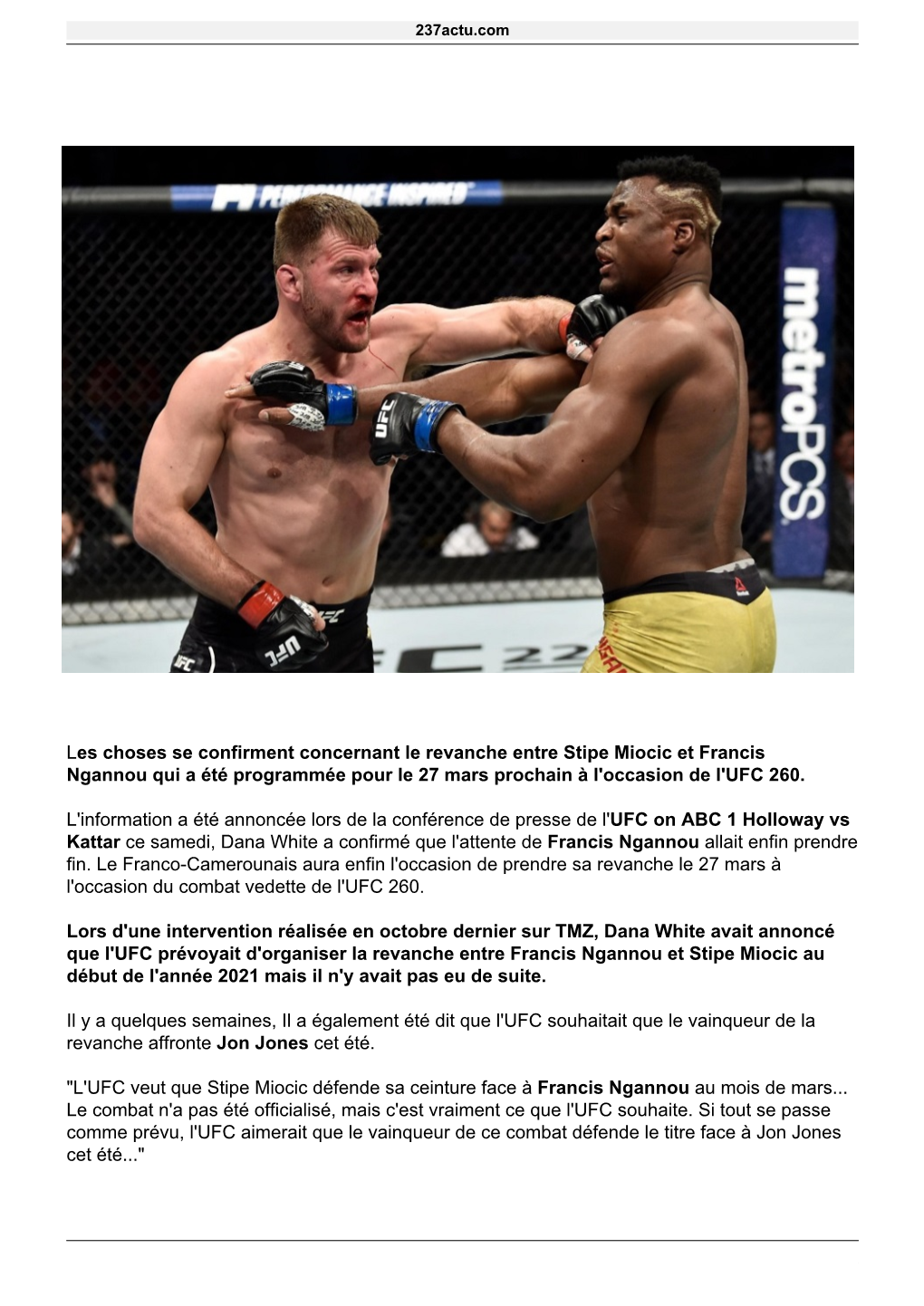 MMA: Combat Très Attendu, Francis Ngannou Contre Le Champion Du