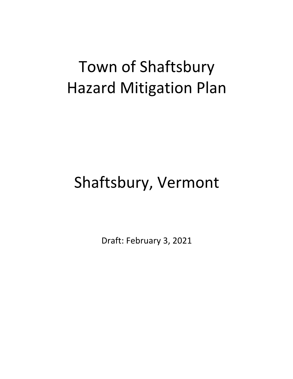 Town of Shaftsbury Hazard Mitigation Plan Shaftsbury, Vermont