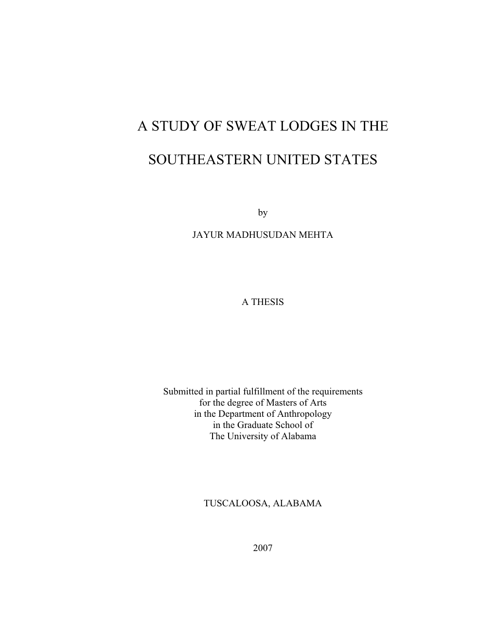 A Study of Sweat Lodges in the Southeastern United