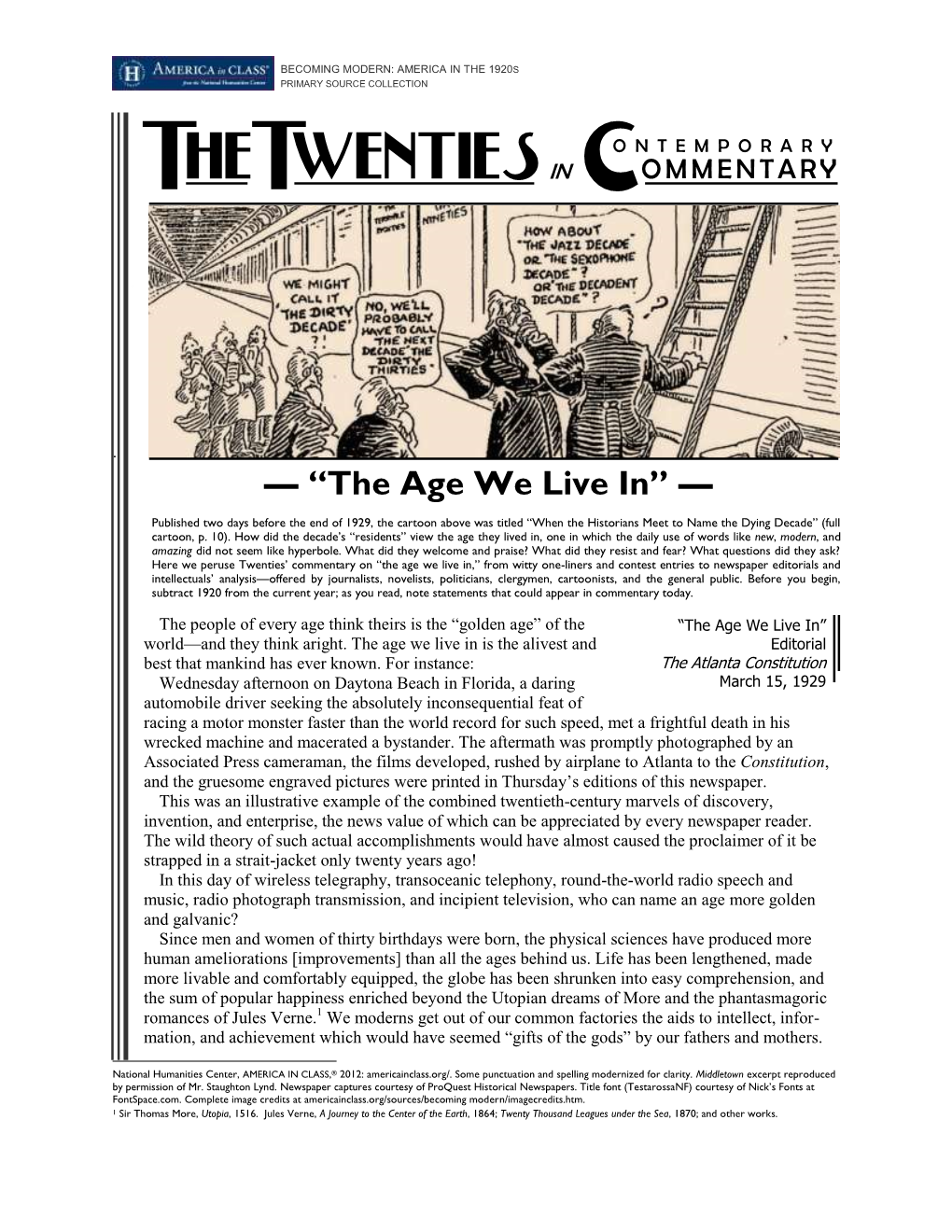 The Age We Live In, Collected Commentary on the 1920S