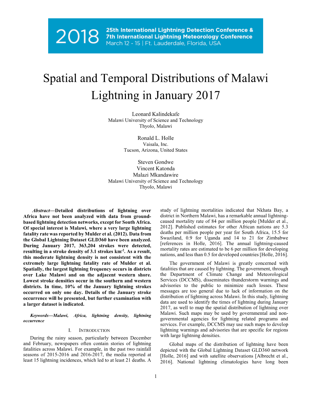 Spatial and Temporal Distributions of Malawi Lightning in January 2017