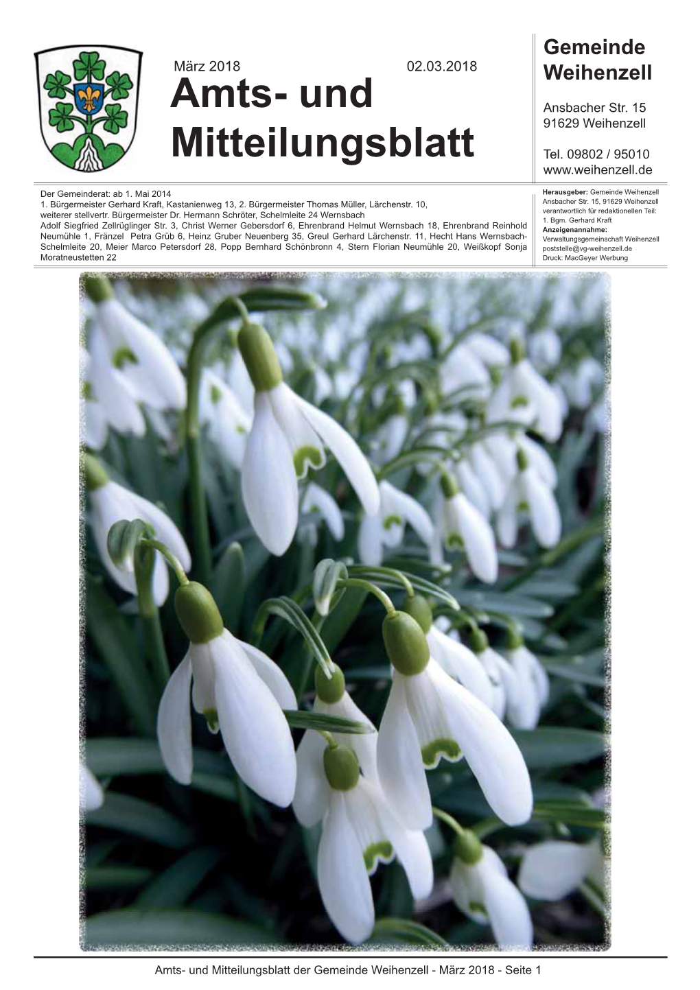 Amts- Und Mitteilungsblatt Der Gemeinde Weihenzell - März 2018 - Seite 1 Öffnungszeiten, Termine