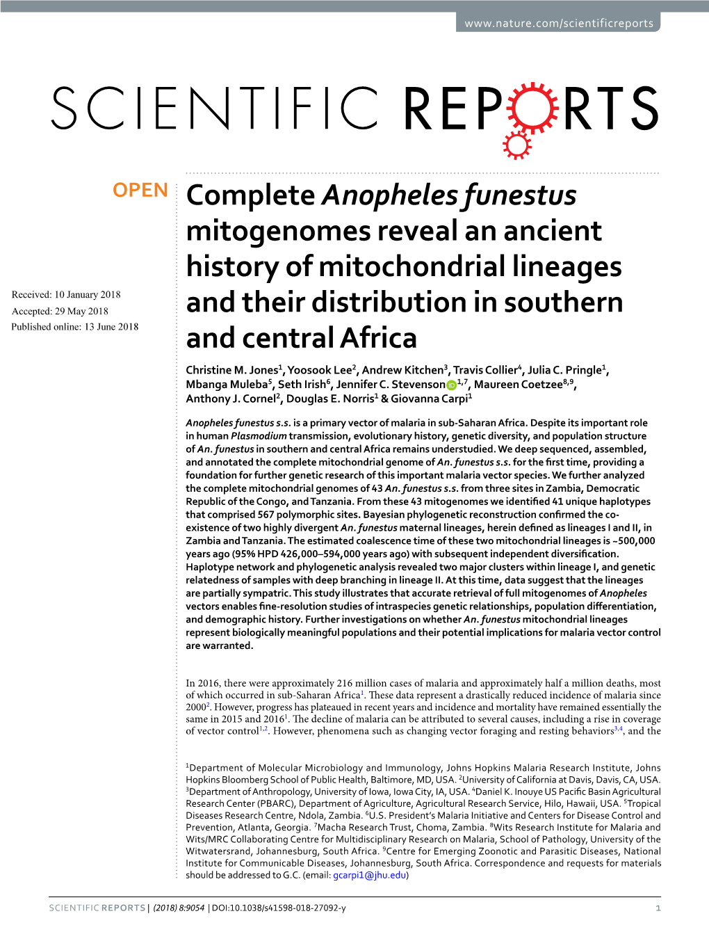 Complete Anopheles Funestus Mitogenomes Reveal an Ancient