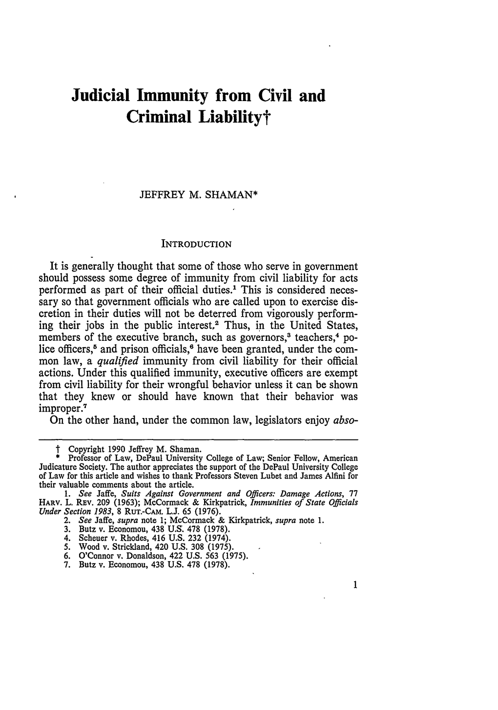 Judicial Immunity from Civil and Criminal Liabilityt