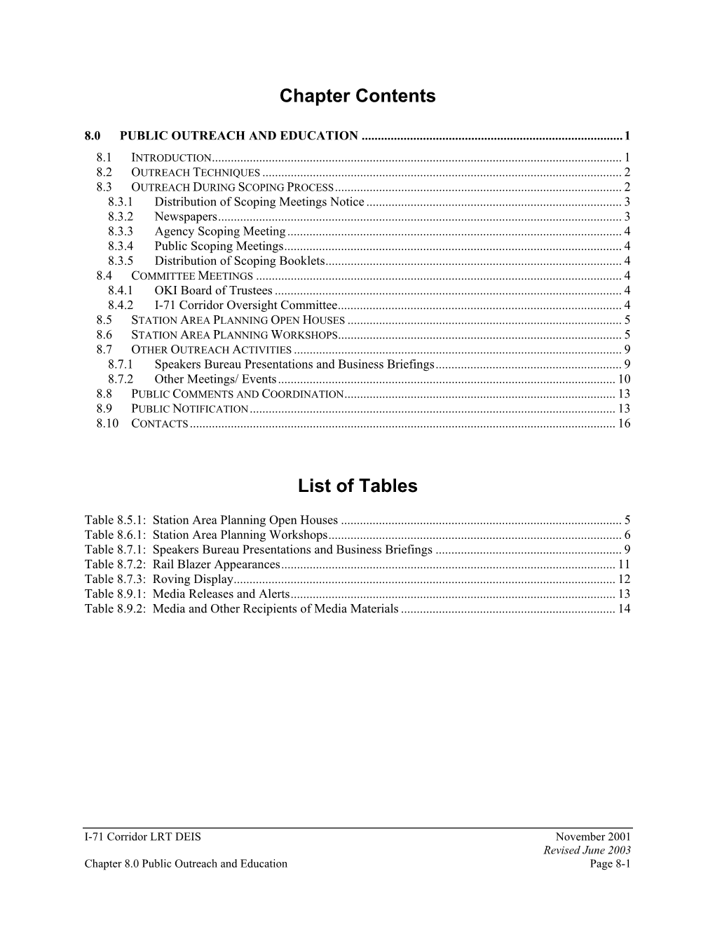 Chapter Contents List of Tables