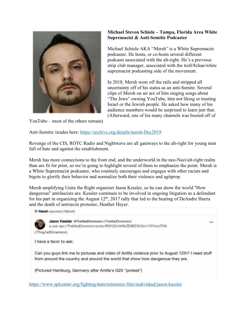 Michael Steven Schiele – Tampa, Florida Area White Supremacist & Anti-Semitic Podcaster