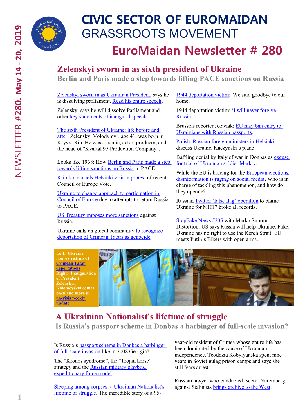 Euromaidan Newsletter # 280 CIVIC SECTOR OF