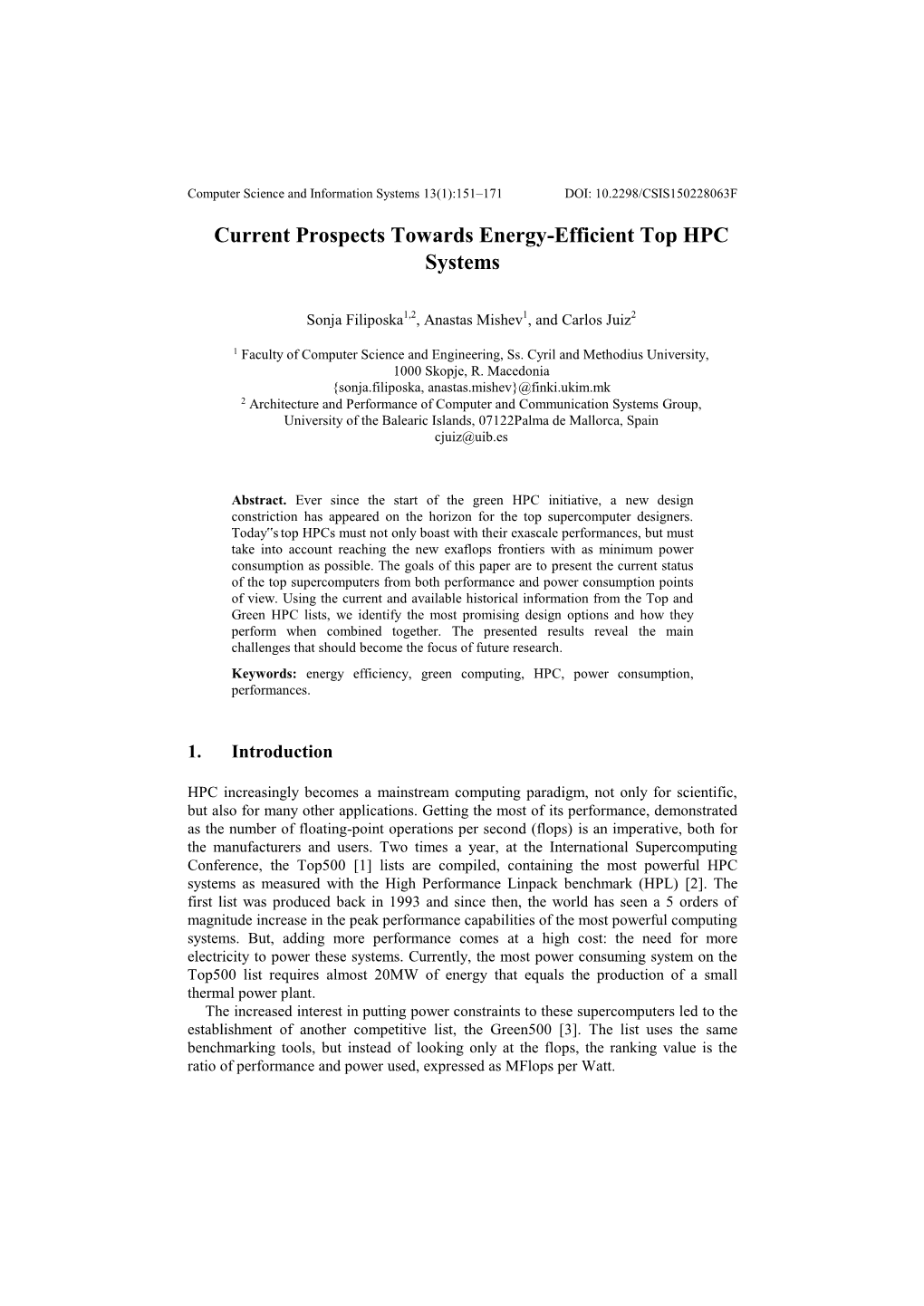 Current Prospects Towards Energy-Efficient Top HPC Systems