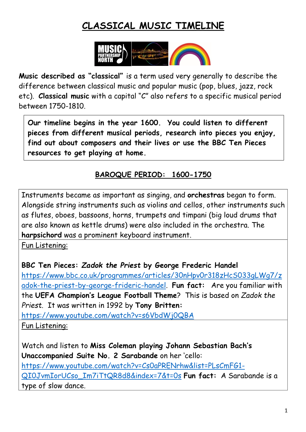 Classical Music Timeline