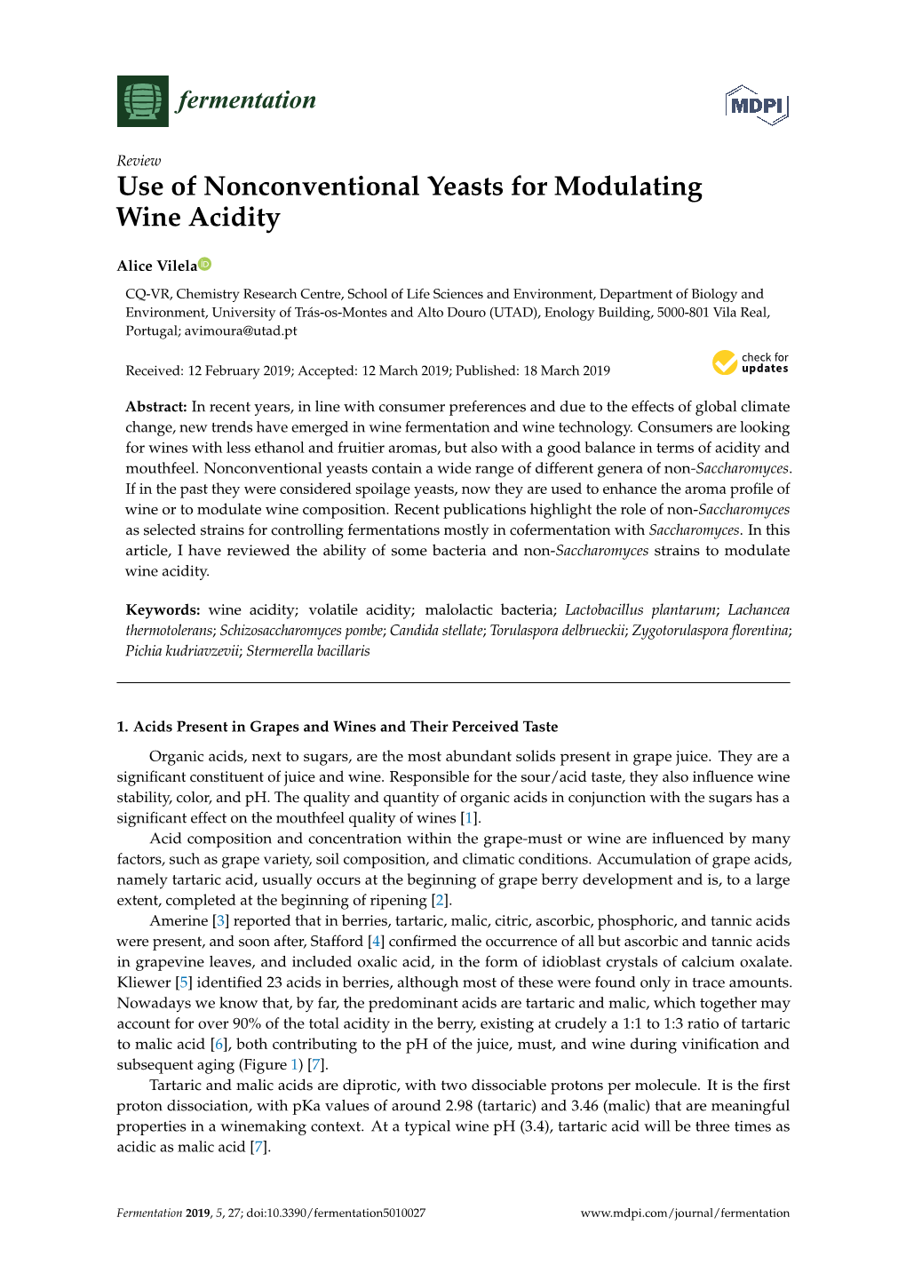 Use of Nonconventional Yeasts for Modulating Wine Acidity