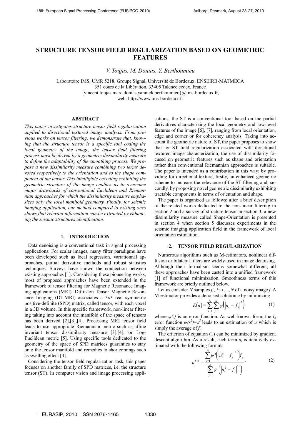 Structure Tensor Field Regularization Based on Geometric Features