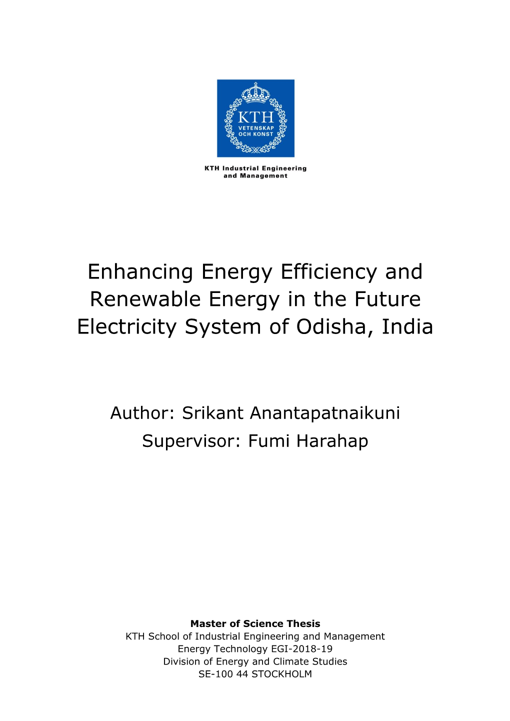 Enhancing Energy Efficiency and Renewable Energy in the Future Electricity System of Odisha, India