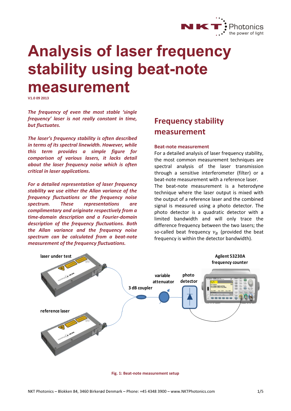 Analysis of Laser Frequency Stability Using Beat-Note Measurement V1.0 09 2013