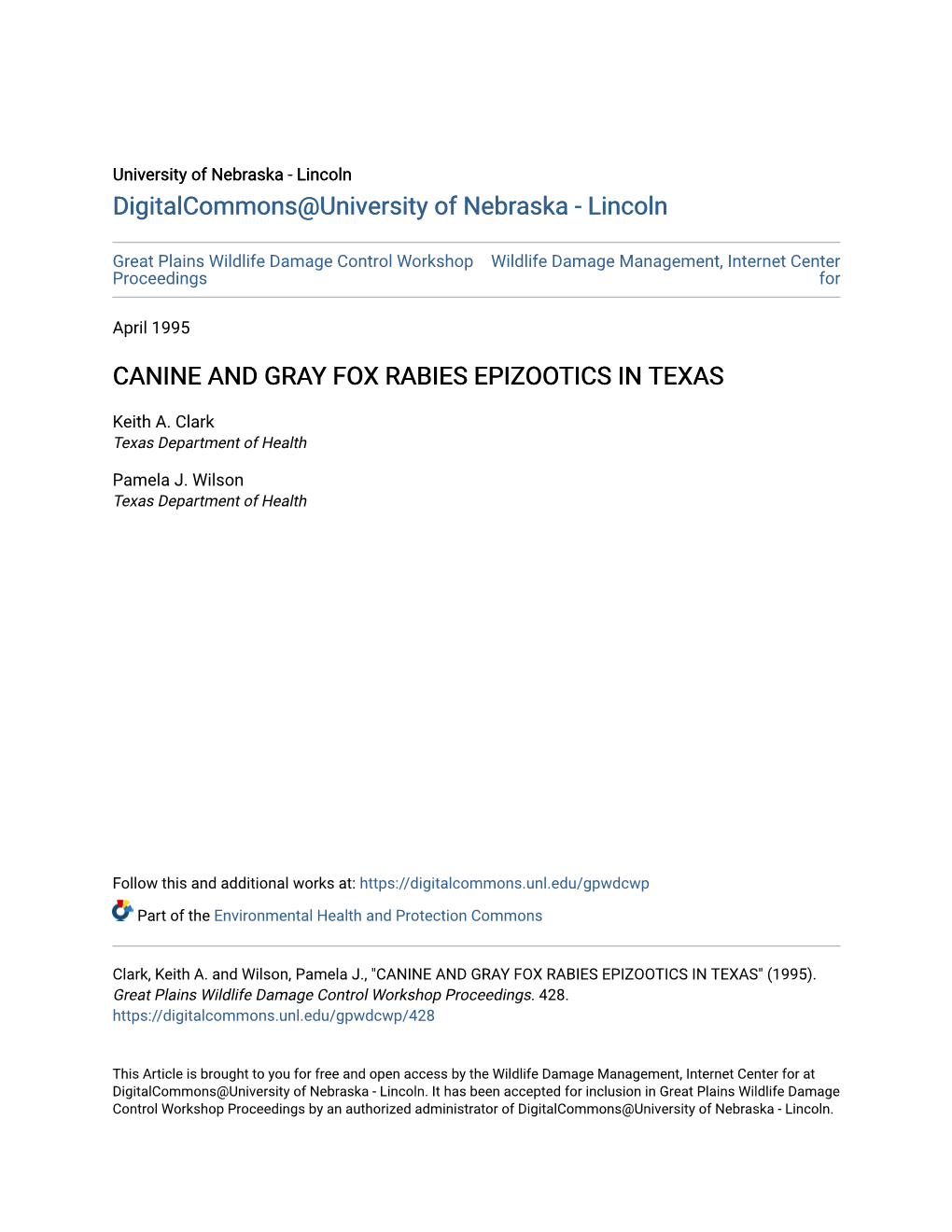 Canine and Gray Fox Rabies Epizootics in Texas