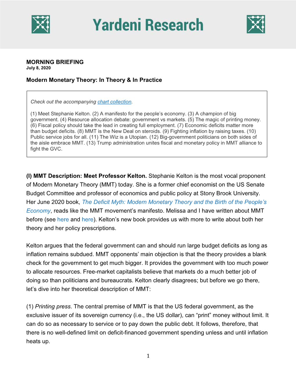 1 MORNING BRIEFING Modern Monetary Theory