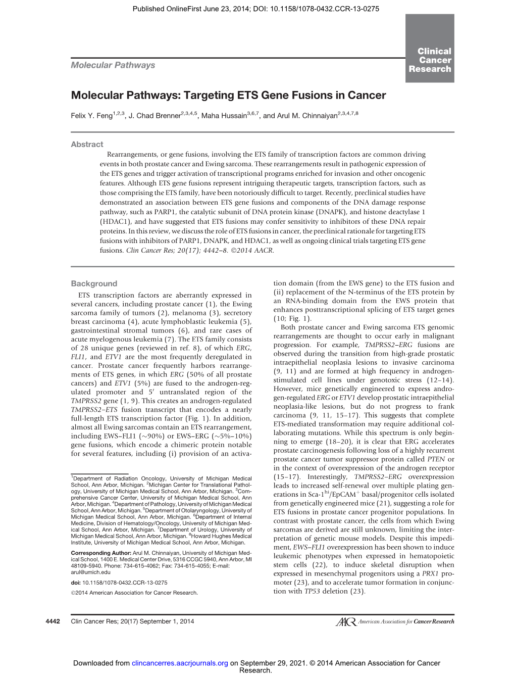 Targeting ETS Gene Fusions in Cancer