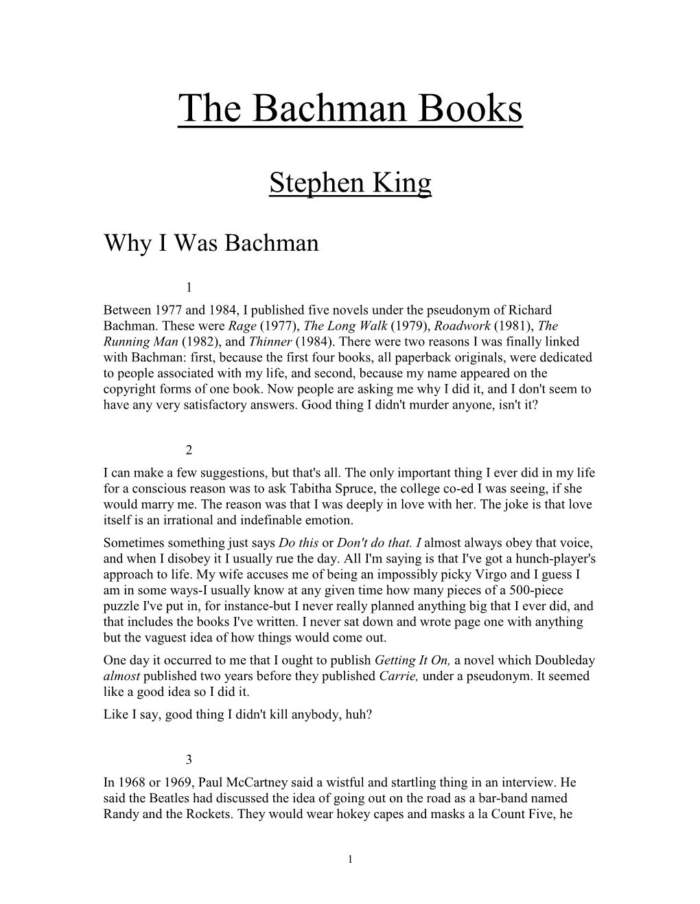 The Bachman Books