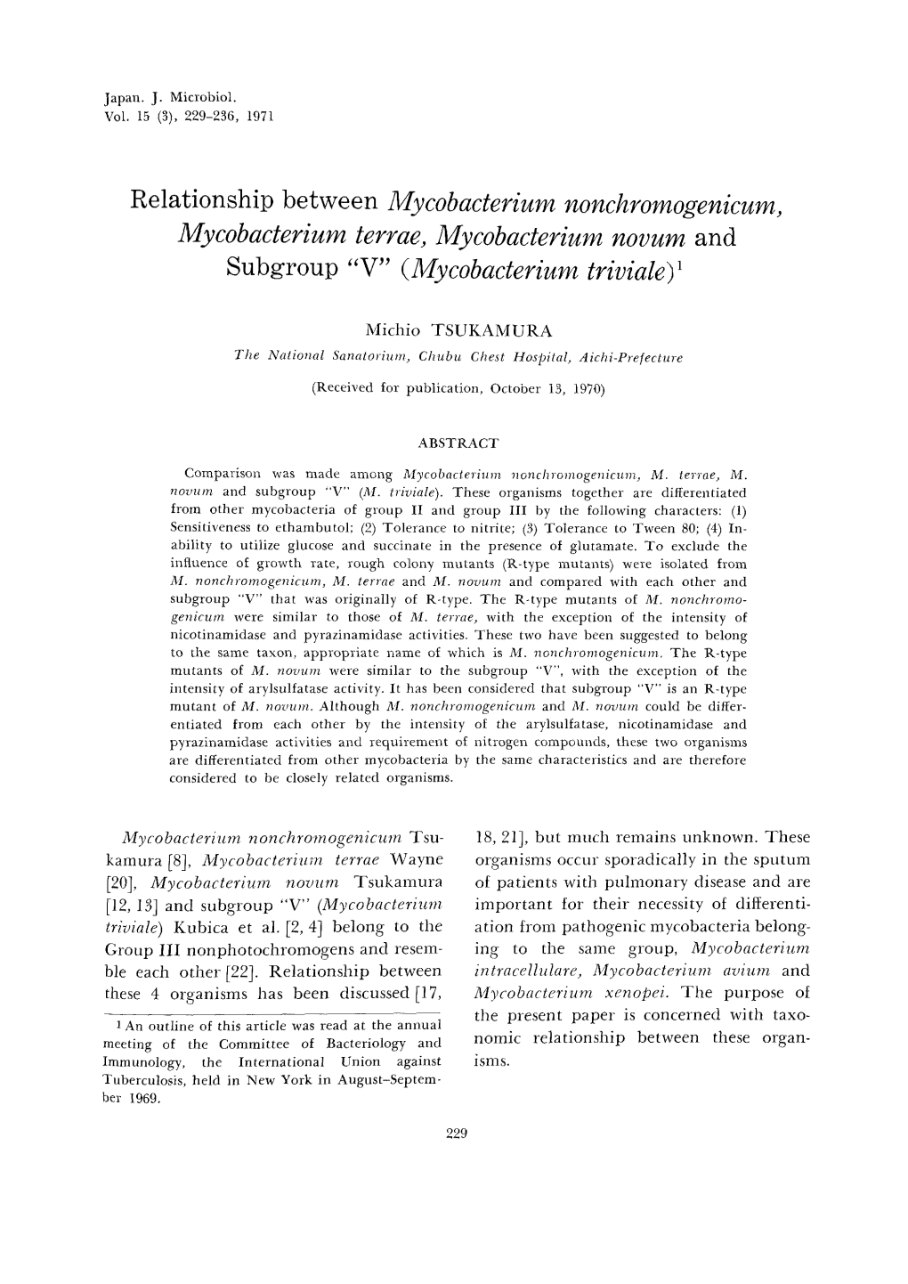 "V" (Mycobacterium Triviale)1