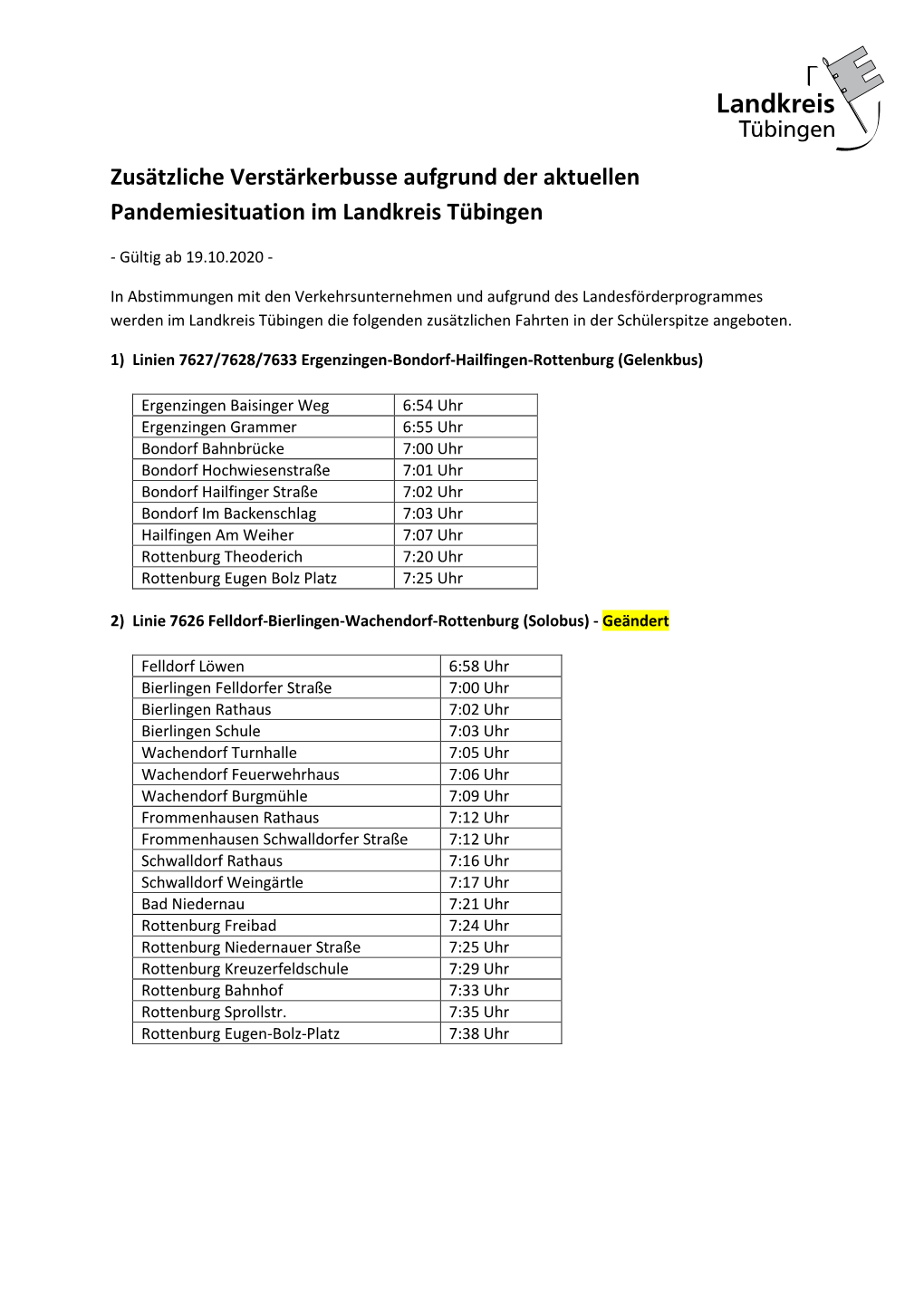 Zusätzliche Verstärkerbusse Aufgrund Der Aktuellen Pandemiesituation Im Landkreis Tübingen