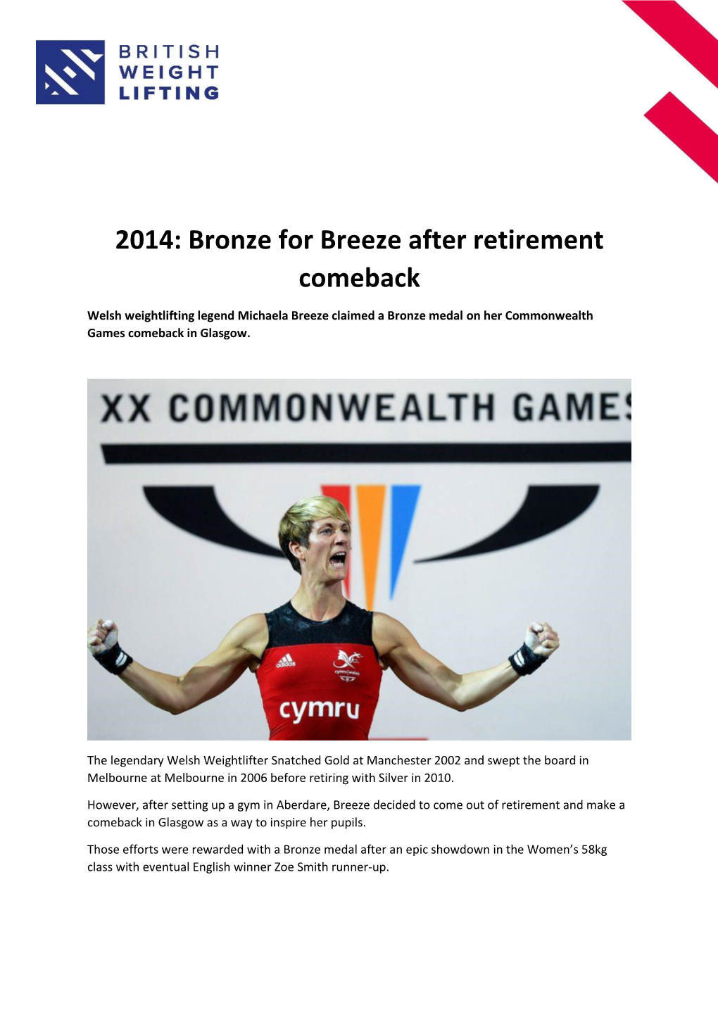 2014: Bronze for Breeze After Retirement Comeback