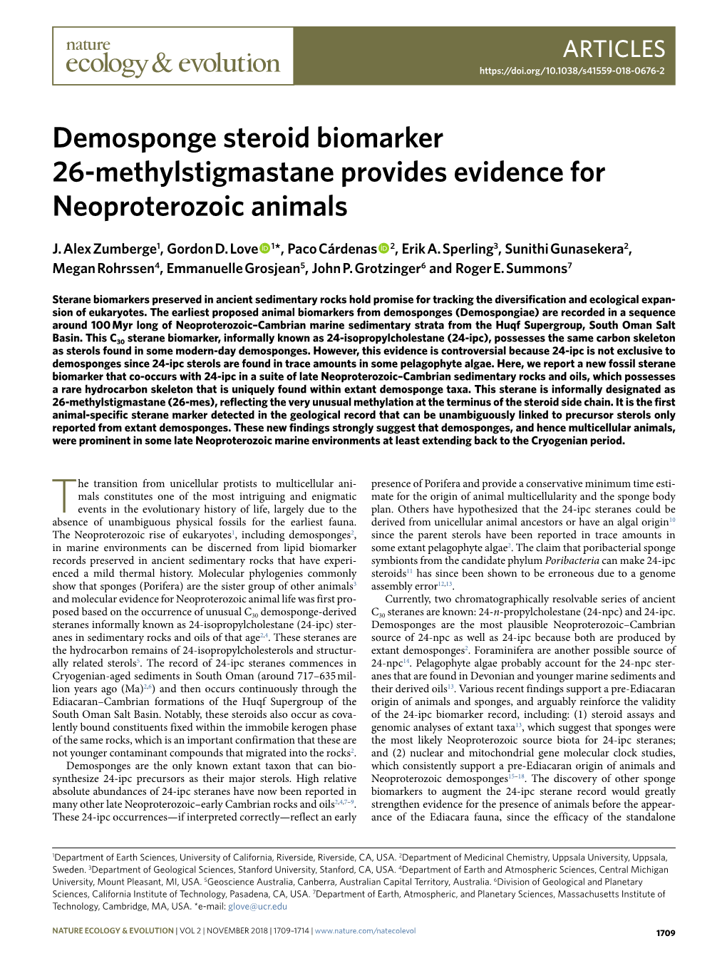 Demosponge Steroid Biomarker 26-Methylstigmastane Provides Evidence for Neoproterozoic Animals