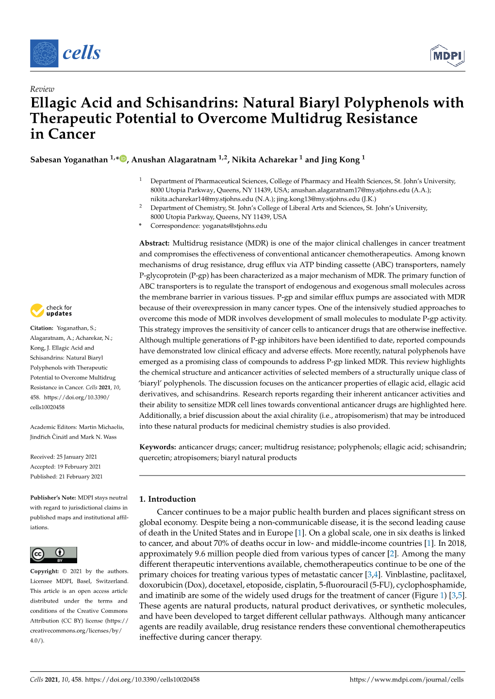 Ellagic Acid and Schisandrins: Natural Biaryl Polyphenols with Therapeutic Potential to Overcome Multidrug Resistance in Cancer