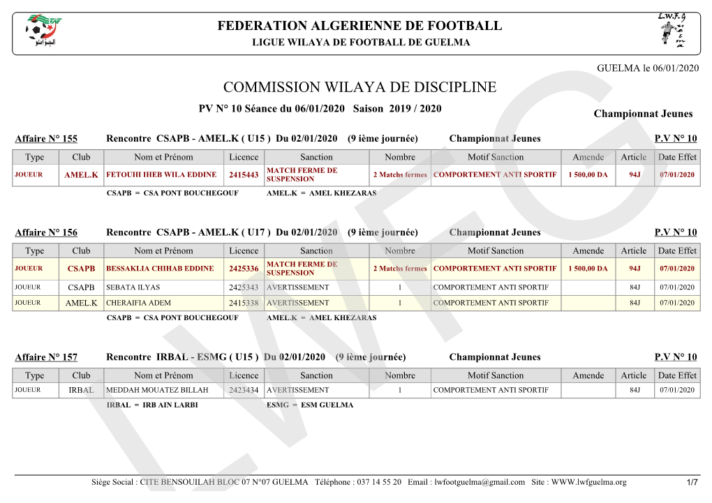 Commission Wilaya De Discipline